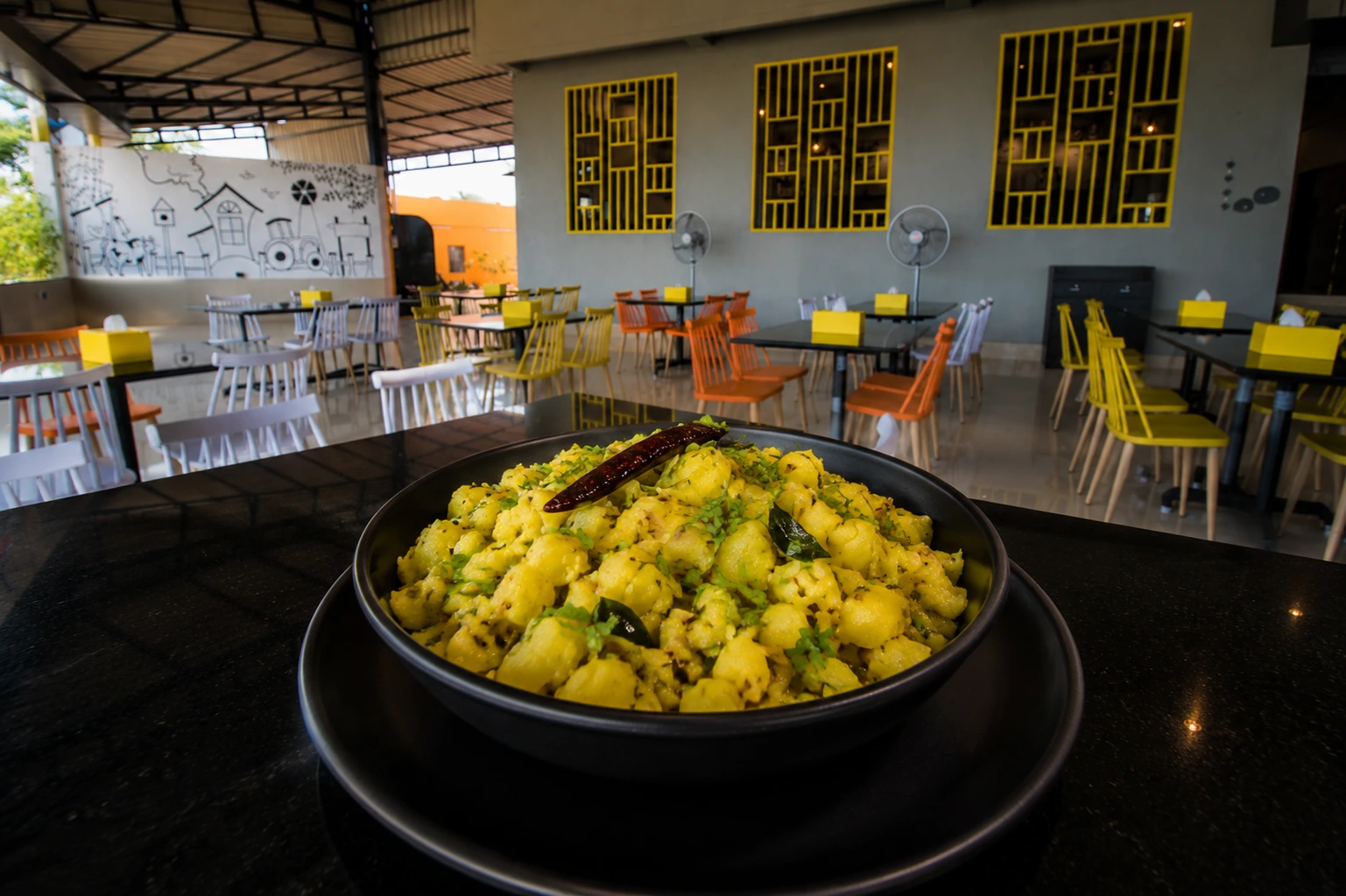 Pivla Batata Bhaji - Veg dish at The Farmer's Kitchen Shirwal